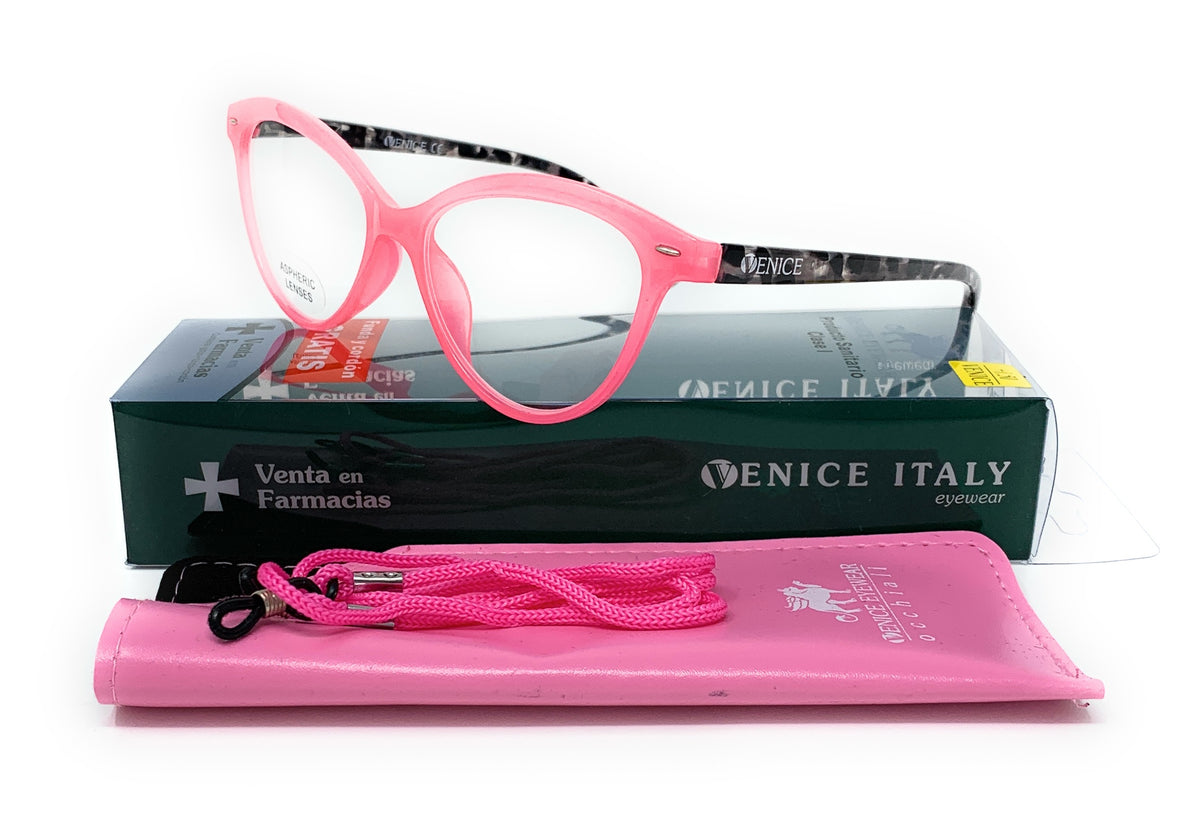 4.- Venice reading glasses Zenny Pink model with HEV for women