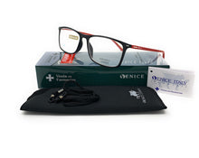 Lade das Bild in den Galerie-Viewer, SOFT_man UNISEX Lesebrille roter Stab vorne schwarz
